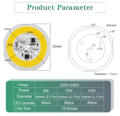 Smart IC COB LED Chip Module Driverless 1400K For E27 A60 A70 LED Bulb