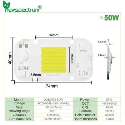 Οδηγημένο μέγεθος 40mm τσιπ 50w εναλλασσόμενου ρεύματος Driverless το ΣΠΆΔΙΚΑΣ για τον προβολέα DIY γίνεται ελαφρύ