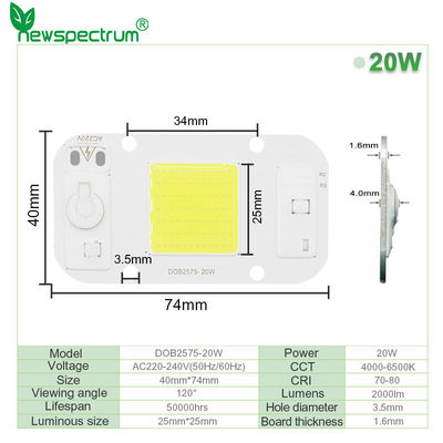Οδηγημένο μέγεθος 40mm τσιπ 50w εναλλασσόμενου ρεύματος Driverless το ΣΠΆΔΙΚΑΣ για τον προβολέα DIY γίνεται ελαφρύ