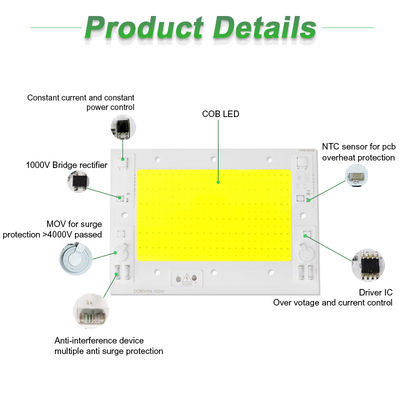 240V Dimming Cob LED Chip 6000K με τάση AC100-240V 50000hrs διάρκεια ζωής