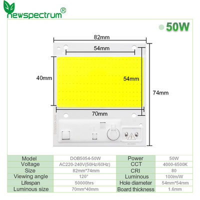 240V Dimming Cob LED Chip 6000K με τάση AC100-240V 50000hrs διάρκεια ζωής