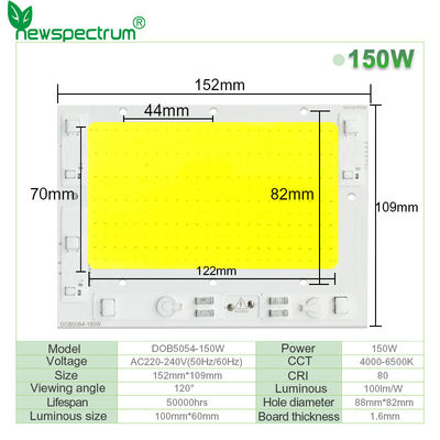 240V Dimming Cob LED Chip 6000K με τάση AC100-240V 50000hrs διάρκεια ζωής