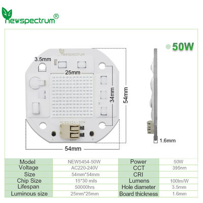 Driverless UV 395nm COB LED Chip 50W No Welding 4 KV Surge Protection No Flicker