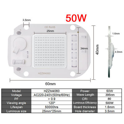 395nm UV LED Μοντέλο 50W 220V Για Ζημοκτόνα Απολύμανση Υπεριώδη θεραπεία